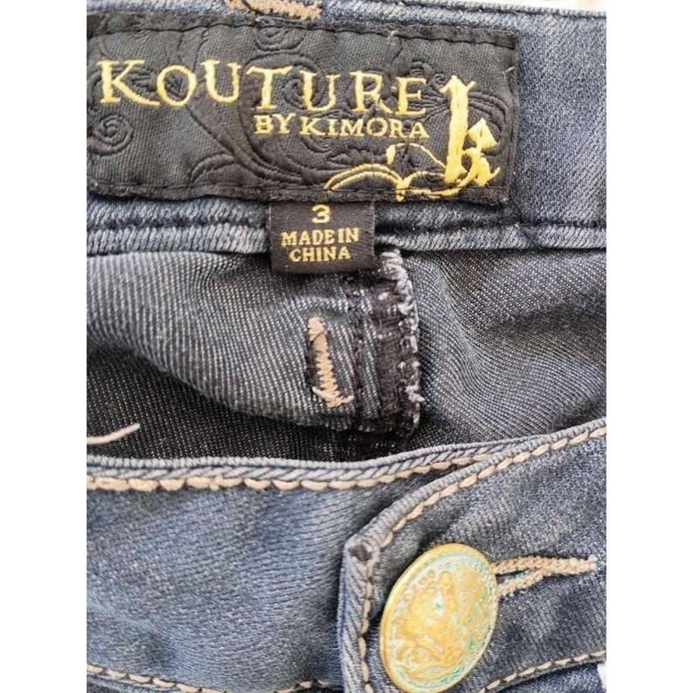 Vtg Kouture Kimora Lee Simmons Y2k Mcbling Embroidered Jeans Dark W28x29 Low Ris View 3